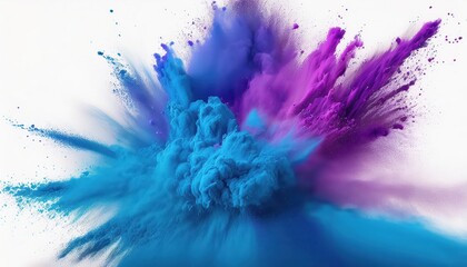Striking Blue Powder Explosion on White Background Forms Mauve Cloud A Mesmerizing Visual Spectacle