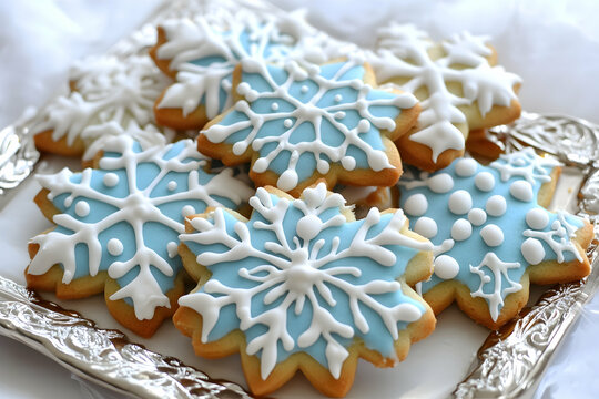Decorative snowflake-shaped cookies arranged for a charming holiday celebration