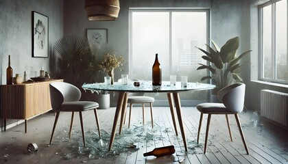 Dining Room with Shattered Vase