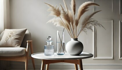 White Vase with Dried Flowers on Table
