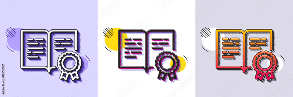 Wall mural certificate line icon. halftone dotted pattern. gradient icon with grain shadow. certified document 