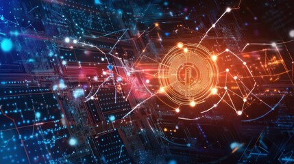 Digital Currency Network: Abstract Visualization of Cryptocurrency Transactions and Blockchain Technology