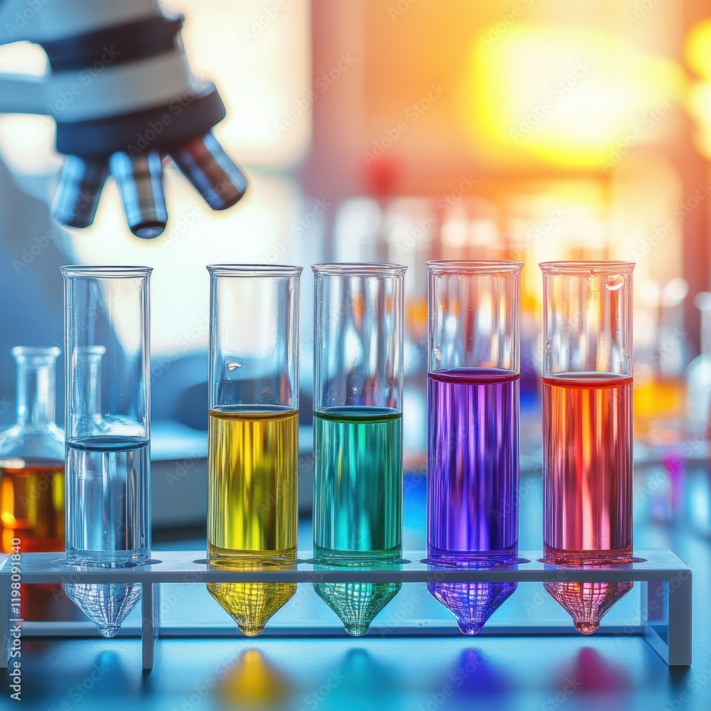 Aufkleber colorful test tubes and microscopes arranged in a modern laboratory for scientific research and expe