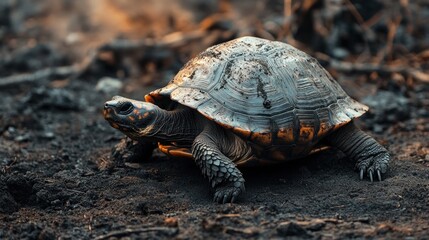 Fototapeta premium Resilience: A Tortoise in a Burned Landscape