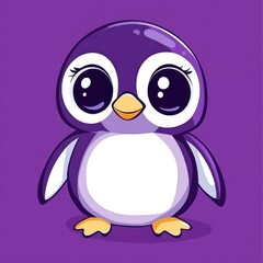 Obraz premium Cute purple penguin cartoon, digital art, purple background, children's illustration