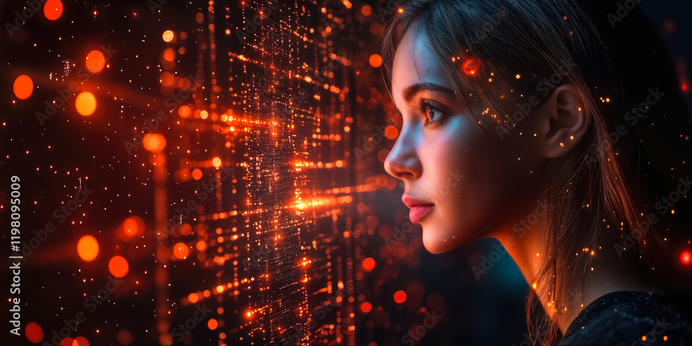 Poster futuristic it services concept with data visualization and streamlined solutions