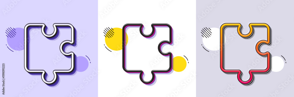 Poster puzzle piece line icon. halftone dotted pattern. gradient icon with grain shadow. jigsaw game shape 