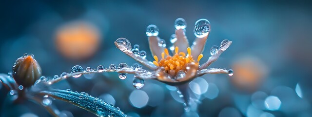 Water droplets on turquoise surface
