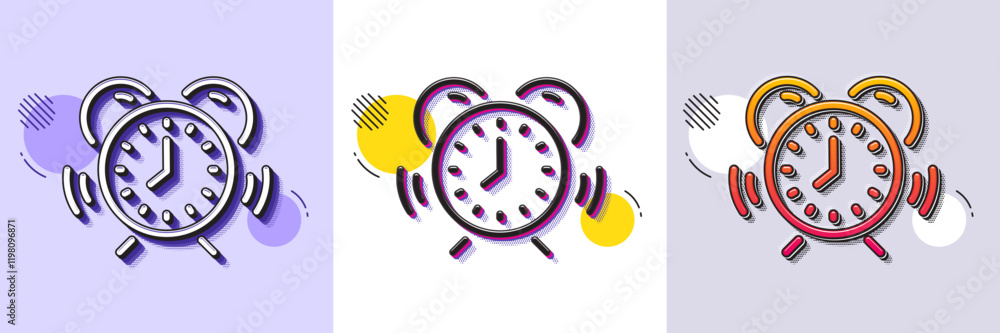 Poster time management line icon. halftone dotted pattern. gradient icon with grain shadow. alarm clock sig