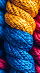 Twisted marine rope macro photography showing vibrant color details