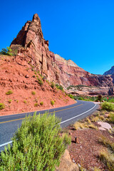 Red Rock Majesty and Winding Road in Zion Desert Eye-Level View