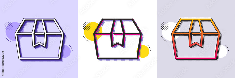 Poster package box line icon. halftone dotted pattern. gradient icon with grain shadow. delivery parcel sig