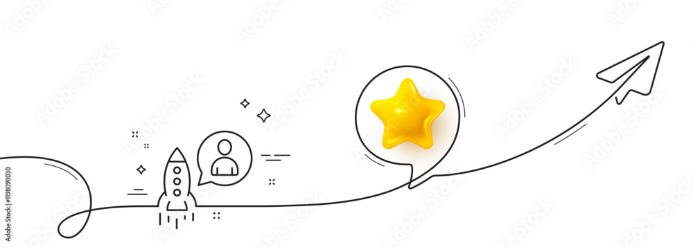 Poster startup line icon. continuous line with share plane. business management sign. launch project symbol