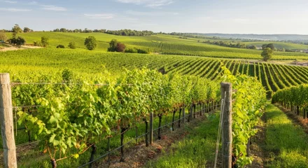 Vineyard with many vines and a fence