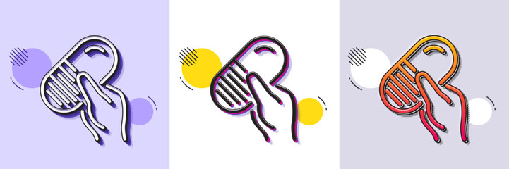 Capsule pill line icon. Halftone dotted pattern. Gradient icon with grain shadow. Medical drugs sign. Pharmacy medication symbol. Line capsule pill icon. Various designs. Vector