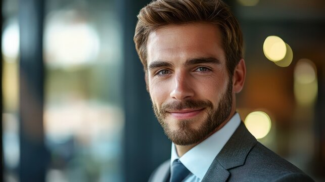 Portrait a confident and handsome businessman, reflecting a professional and approachable image