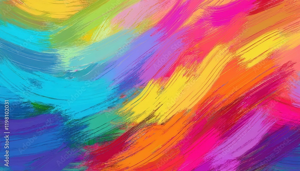Poster vibrant, seamless abstract artwork with colorful strokes ideal for textiles, embracing a variety of 
