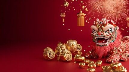 Festive Lion Dance Celebration During Chinese New Year