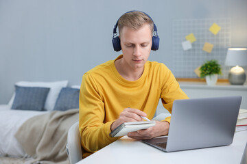 Student preparing for exam at table indoors