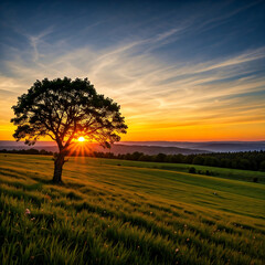 sunset over the field