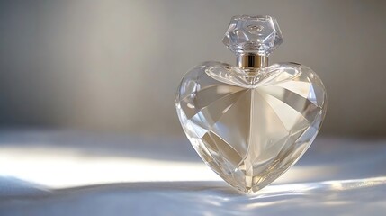 A delicate crystal perfume bottle shaped like a heart 