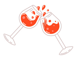 Hand drawn vector illustration with glasses with wine, 