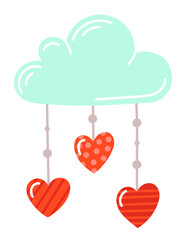 Cloud with heart cute illustration in cartoone style. Design of a greeting card for Valentine's Day, mother's day, women's day. Perfect for, banner, card, postcard, cover. Editable stroke.