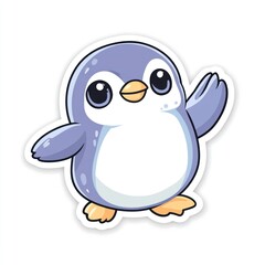 Obraz premium Cartoon penguin waving on white background for stickers, design, or children's illustrations