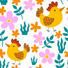 Easter chicken seamless birds pattern for wrapping paper and fabrics