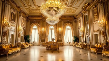 Fototapeta premium Opulent Gold Palace Interior: A Luxurious Ballroom