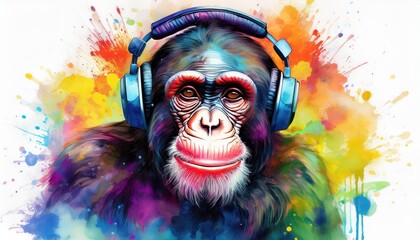 Chimpanzee Engrossed in a Musical Melody A Captivating Moment of Bonding between Man and Nature