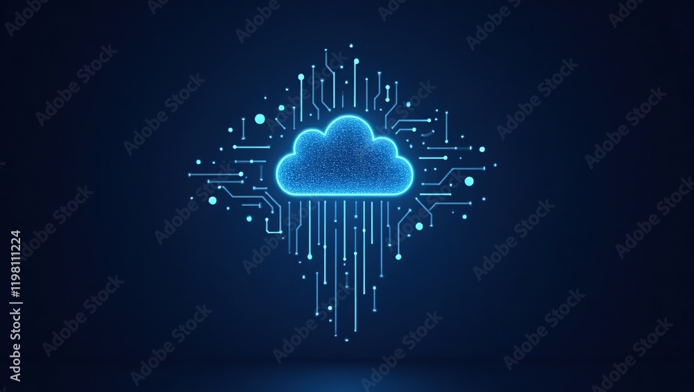 Poster digital cloud computing network abstract illustration
