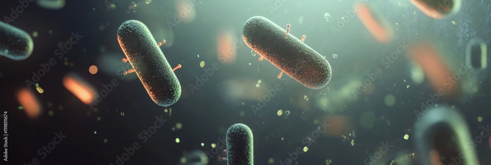 Poster Exploring the intricate world of 3D rendered microbes in a dynamic environment. Generative AI