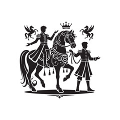 Black Color Prince with horse silhouette design Vector Illustration, Solid White Background (5).eps