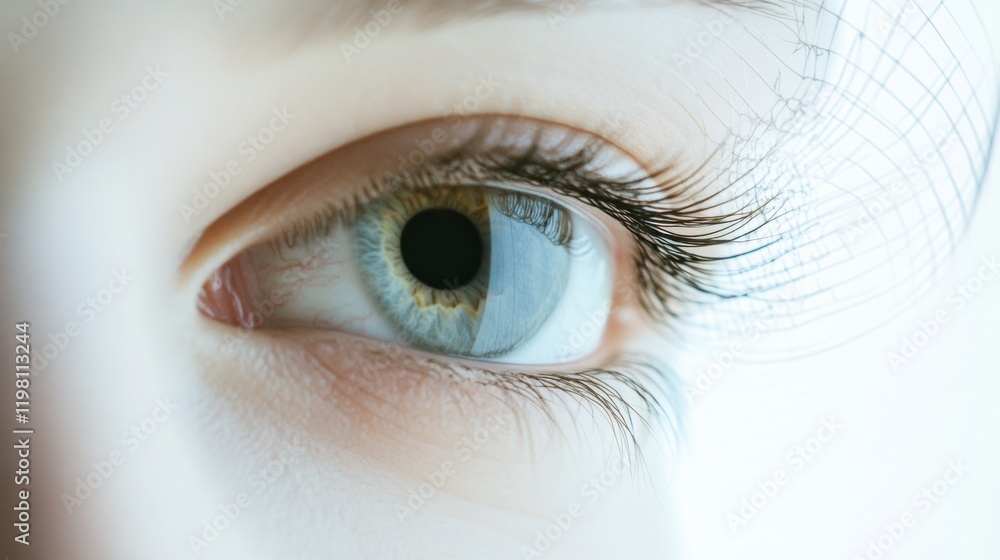 Poster close up view of a human eye showcasing intricate details and vibrant colors during bright lighting 