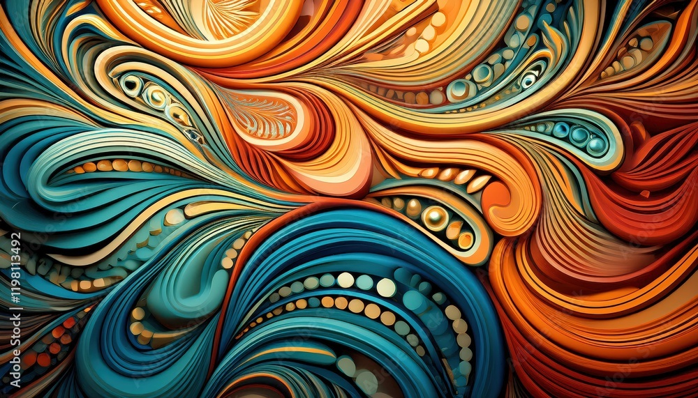 Poster vibrant abstract patterns amidst a dynamic multicolored background, exploring the depth and complexi