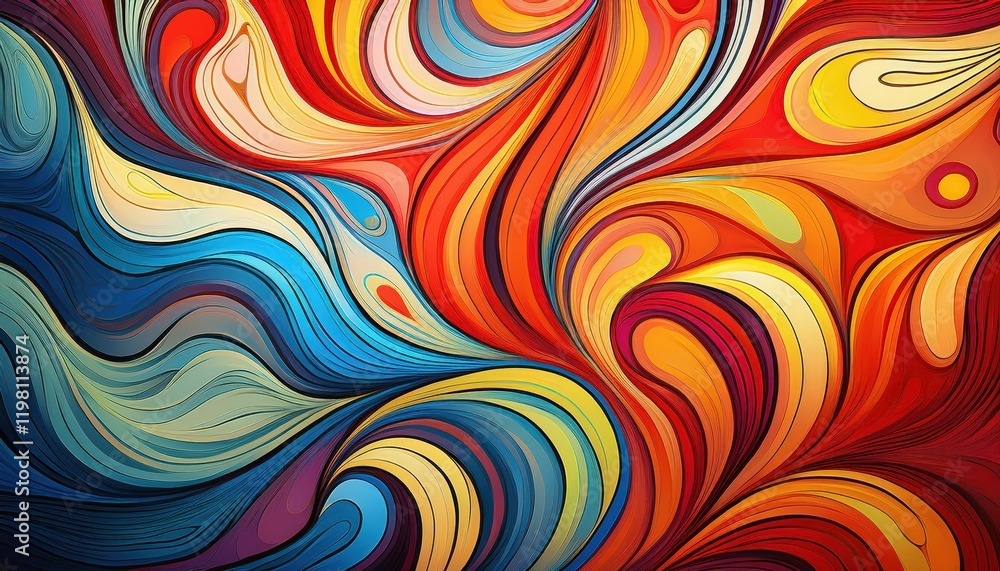 Poster vibrant multicolored abstract pattern on dynamic backdrop a symphony of geometric shapes and rich hu