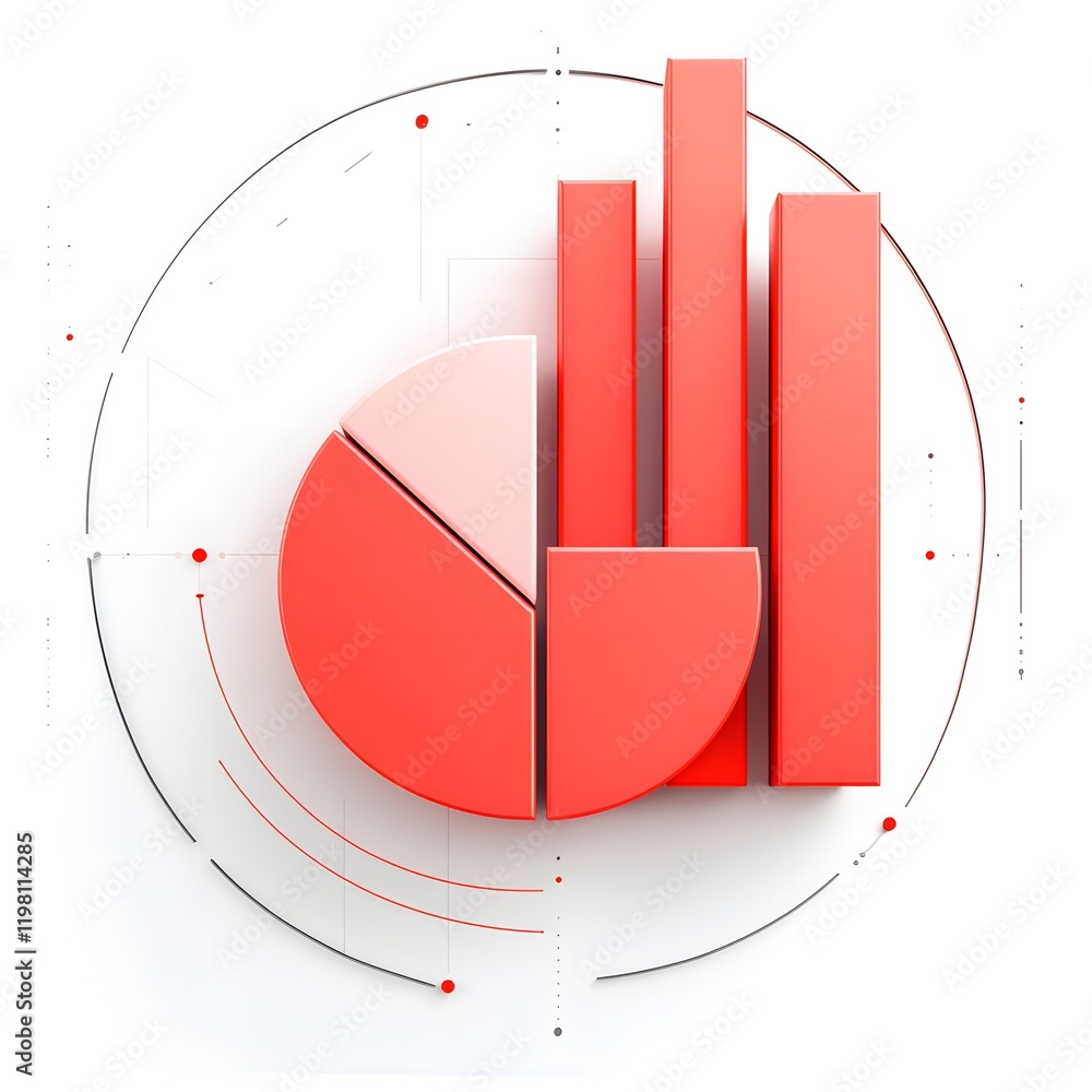 Poster red three dimensional charts illustrating data analysis