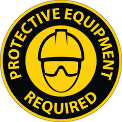 Required Safety Gear Sign with Helmet and Goggles Symbol on a Yellow Background for Workplace Safety Compliance