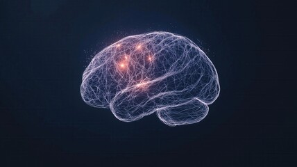 Biocentrism Concept. Digital illustration of a glowing brain made of interconnected particles.