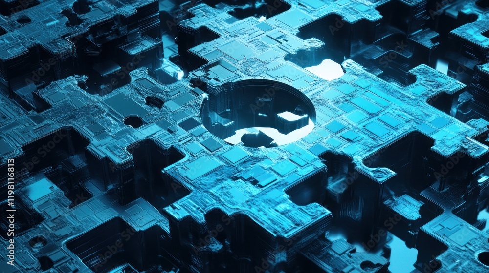 Poster abstract digital circuitry: a 3d render of complex technological landscape