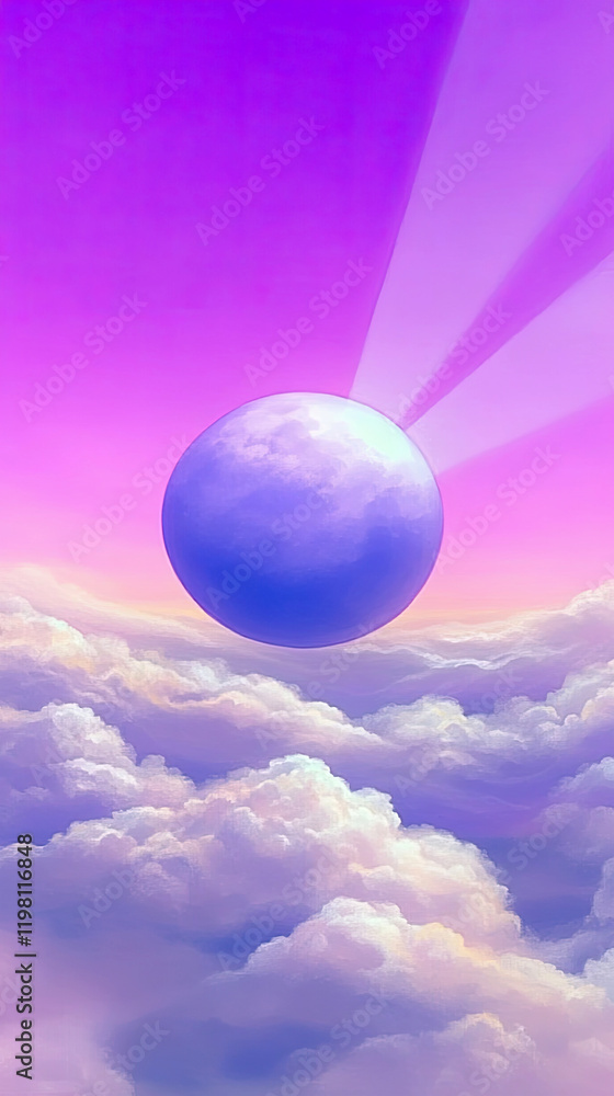Aufkleber Soft Clouds Bathe in a Radiant Light From a Distant Source in a Dreamy Gradient Sky