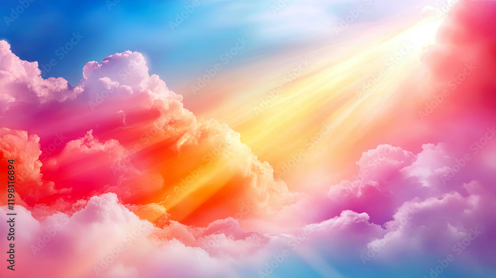 Aufkleber Soft Clouds Illuminated by a Radiant Ray of Light in a Tranquil Gradient Sky Backdrop