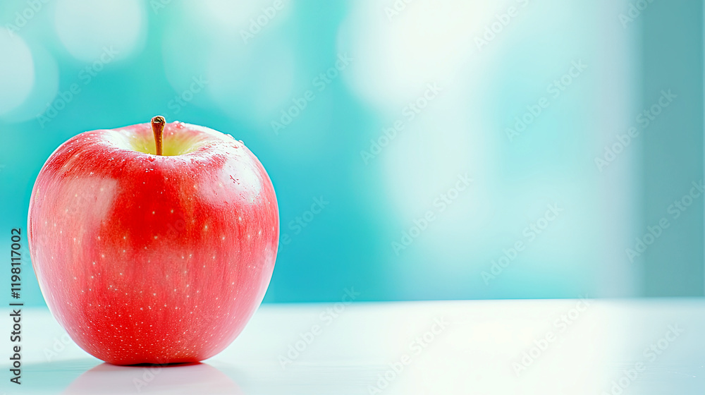 Poster bright red apple resting on a pristine white desk inviting thoughts of learning and creativity