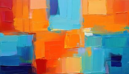 Vibrant and Rough Textured Abstract Art Painting Showcasing a Mix of Colorful Blues and Oranges,...