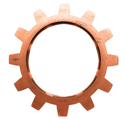 Copper gear on transparent background PNG, creativity concept