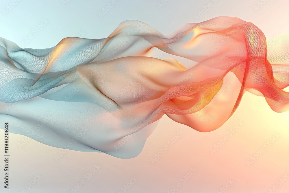 Poster colorful flowing abstract fabric design with soft curves and gradients in a light background
