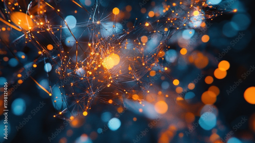 Poster abstract network: illuminated nodes and connections