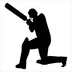 Black Cricket player silhouette vector illustration