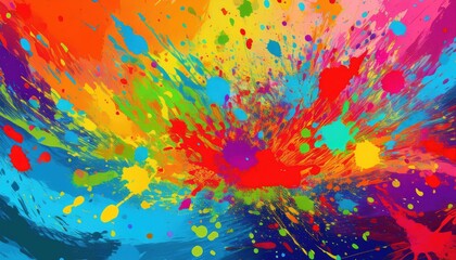 Vibrant Paint Splashes on Colorful Background Abstract Artwork Embracing Spontaneity and Energy in a Bold Palette